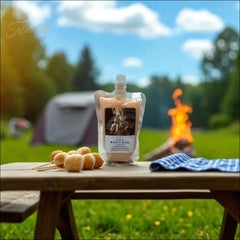 Selected Scent campfire pouch with marshmallows on sticks on a picnic table featuring Fall Seasonal Favorites
