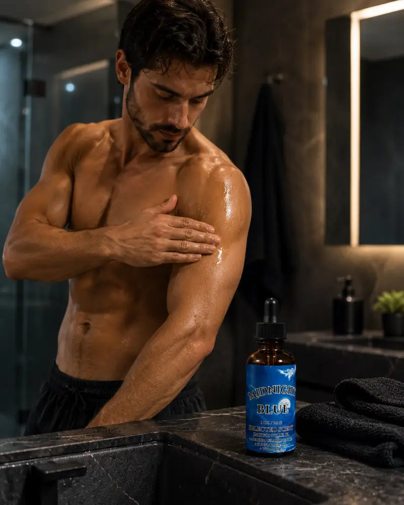Midnight blue body oil – luxurious hydration & sophisticated fragrance by selected scent