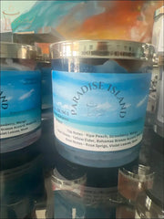 Selected Scent Paradise Island candle with Sculpted And Designer label featuring tropical notes