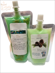 Selected Scent long lasting pine fragrance wax in green flexible pouches with pine cone labels