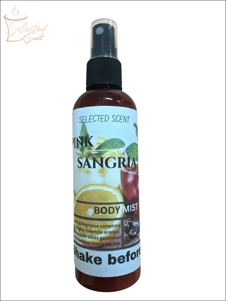 Selected Scent Pink Sangria Body Mist spray bottle with Alcohol Free formula and citrus design