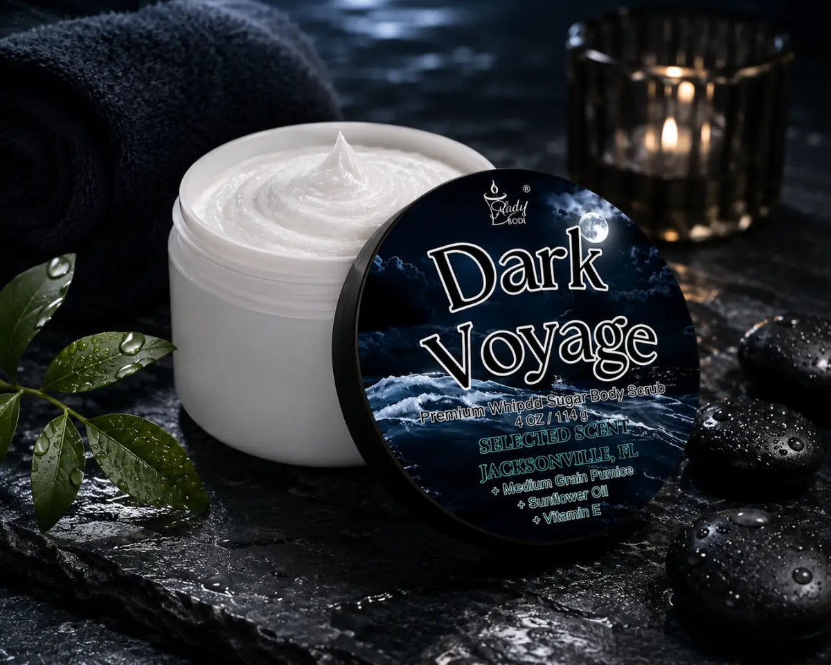 Premium dark voyage whipped sugar body scrub – bold masculine exfoliation & hydrating skincare by selected scent