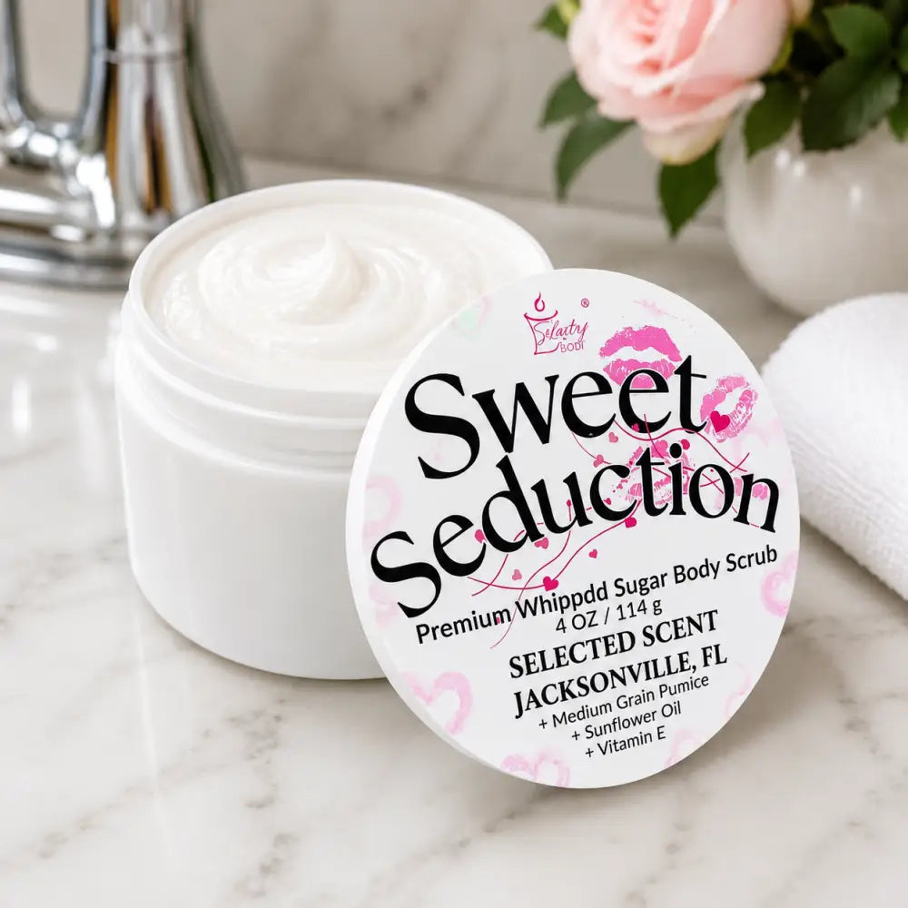 Premium sweet seduction whipped sugar body scrub – fruity floral exfoliating by selected scent
