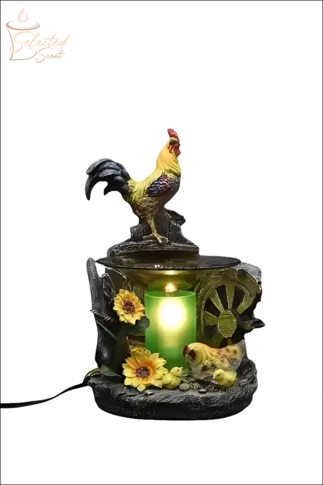 Selected Scent Electric Decorative Warmer featuring a rooster design with sunflowers and a glowing light