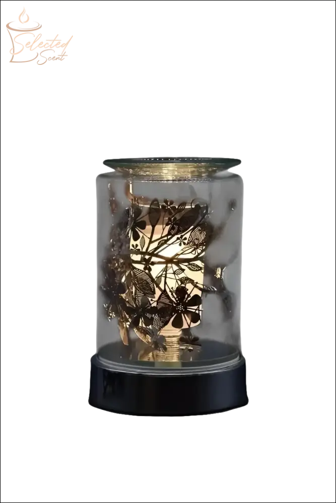 Selected Scent Electric Decorative Warmer with floral design and glass cover on black base