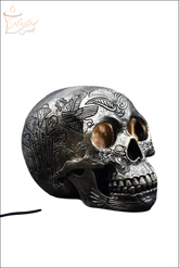 Selected Scent Electric Decorative Warmer shaped like a detailed metallic skull with engraved patterns