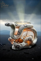 Selected Scent Electric Decorative Warmer shaped like a skull with a coiled snake design emitting light