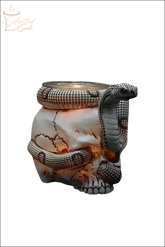 Selected Scent Electric Decorative Warmer shaped like a cracked skull wrapped with a realistic cobra snake