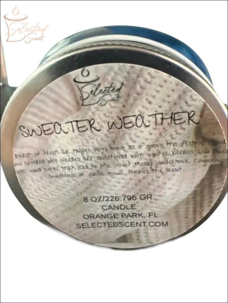 Selected Scent Sweater Weather candle with Soft And Clean Scent in 8 oz container from Orange Park FL