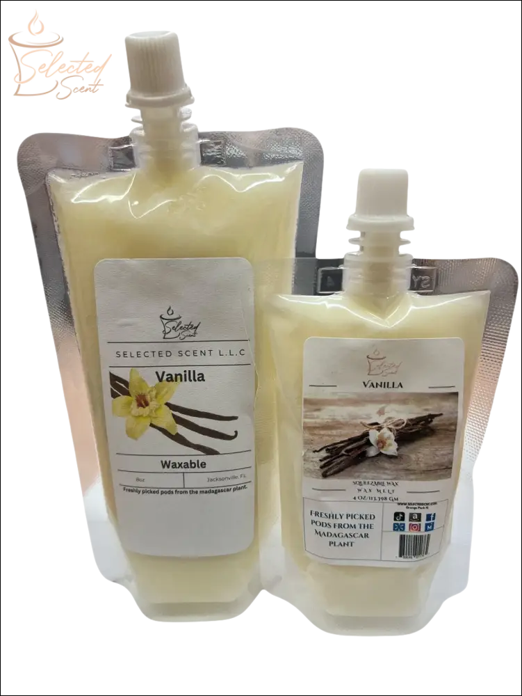 Selected Scent vanilla waxable long lasting home fragrance refill pouches with vanilla flower and pods