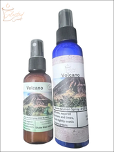 Selected Scent Volcano room and linen sprays in brown and blue bottles delivering An Eruption of Scent