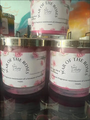 Selected Scent War of the Roses candle with Sculpted And Designer pink rose pattern and gold lid