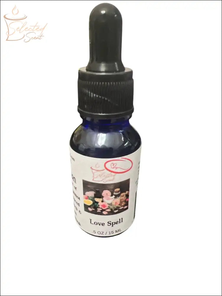 Selected Scent Love Spell pure fragrance oils for diffusers in a 0.5 oz blue dropper bottle