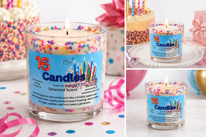 16 candles 8 ounce candle – sweet birthday cake scented by selected scent