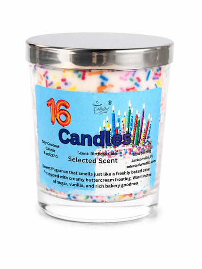 16 candles 8 ounce candle – sweet birthday cake scented by selected scent