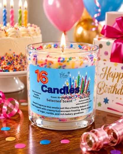 16 candles 8 ounce candle – sweet birthday cake scented by selected scent