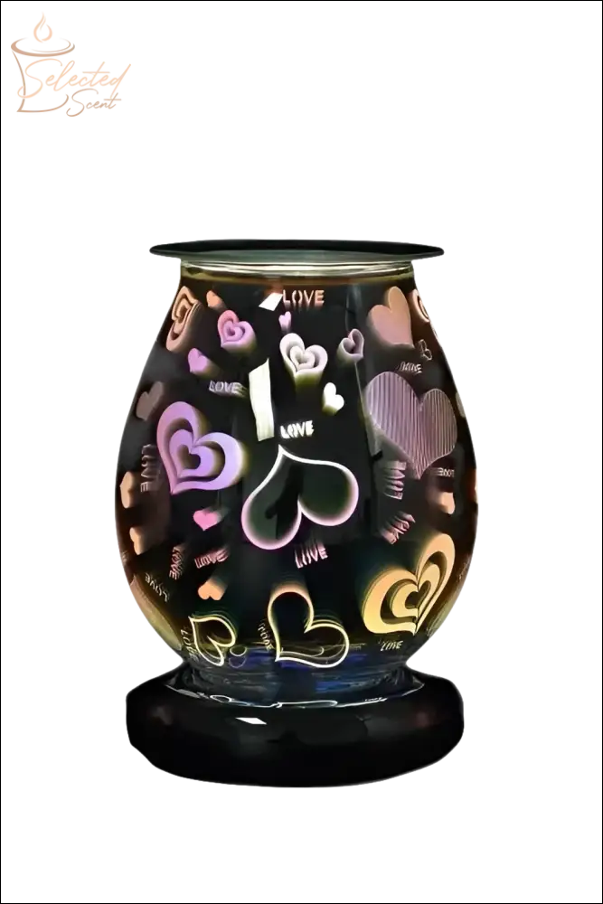 Selected Scent electric decorative warmer with colorful heart and love designs glowing through black glass