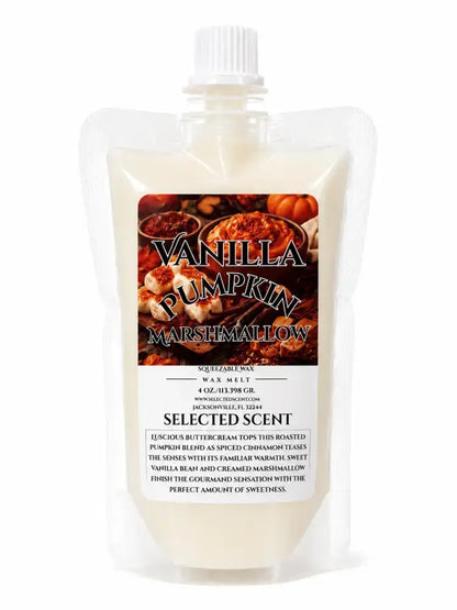 4 ounce squeezable all-natural long-lasting wax melts for home fragrance warmers - vanilla pumpkin marshmallow