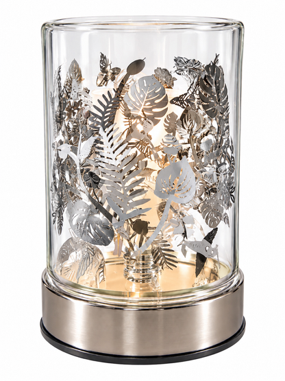 Silver Birds and Flowers Wax And Oil Warmer Electric Decorative Warmer PLUS 3 Pack Replacement Bulbs