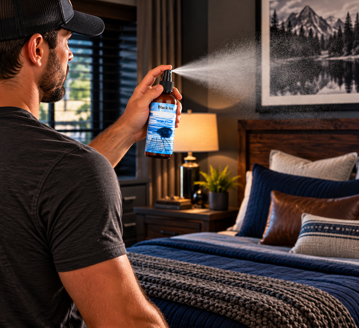 Black Ice Room & Linen Spray – Woody Musky Home Scent