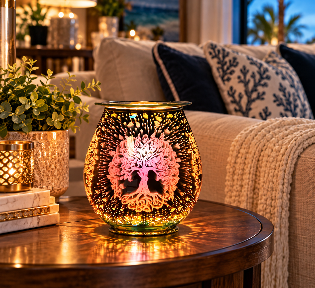 3D Tree of Life Wax And Oil Warmer Electric With Dimmer Wheel PLUS 3 Pack Replacement Bulbs
