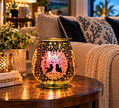 3D Tree of Life Wax And Oil Warmer Electric With Dimmer Wheel PLUS 3 Pack Replacement Bulbs