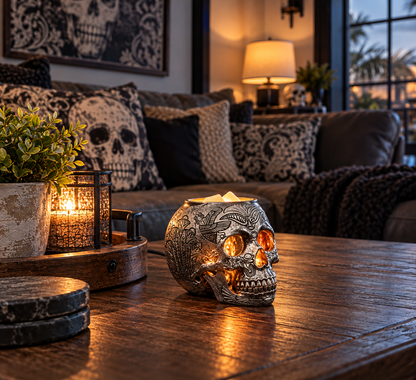 Skull, Aztec Wax And Oil Warmer Electric Decorative Warmer PLUS 3 Pack Replacement Bulbs