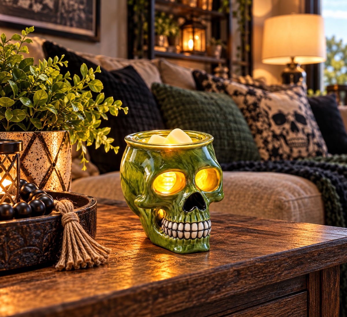 Skull, Special Leaf, Wax And Oil Warmer Electric Decorative Warmer