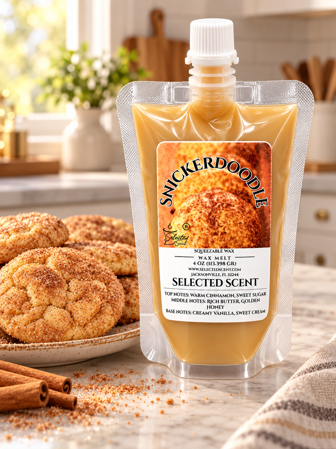 Snickerdoodle Squeezable Wax Melts – Warm Cinnamon, Sweet Sugar & Creamy Vanilla | Selected Scent