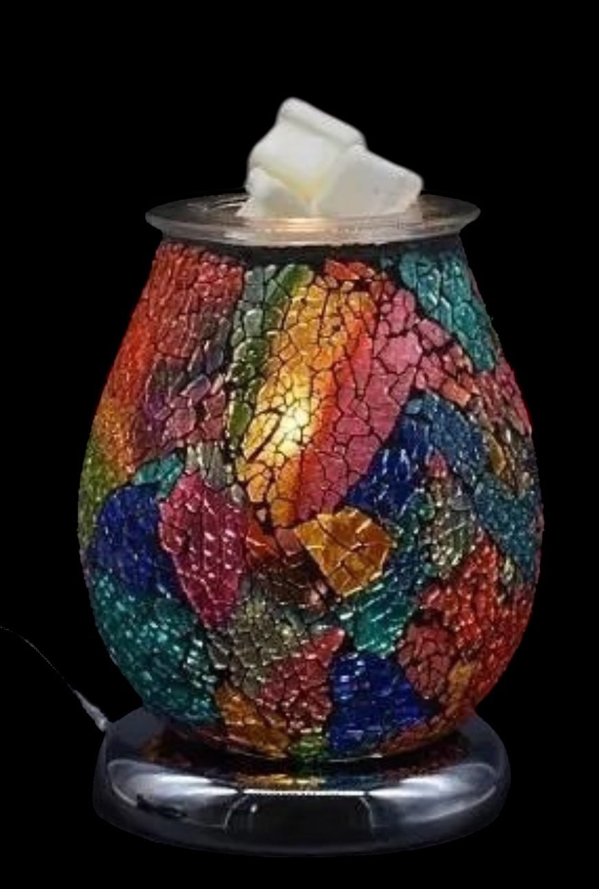 Multi Color Crackle Glass, Dark Wax And Oil Warmer Electric Decorative Warmer