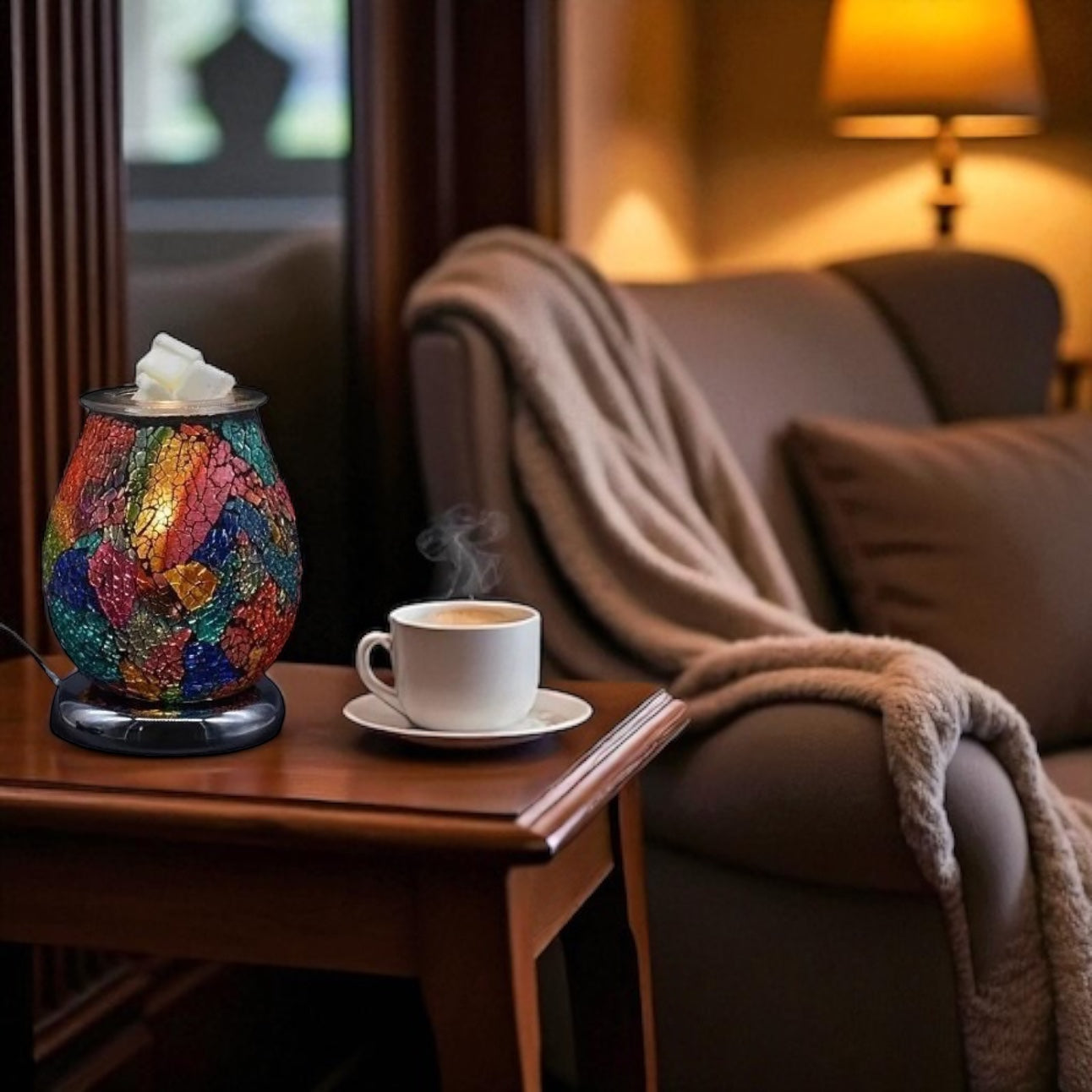 Multi Color Crackle Glass, Dark Wax And Oil Warmer Electric Decorative Warmer