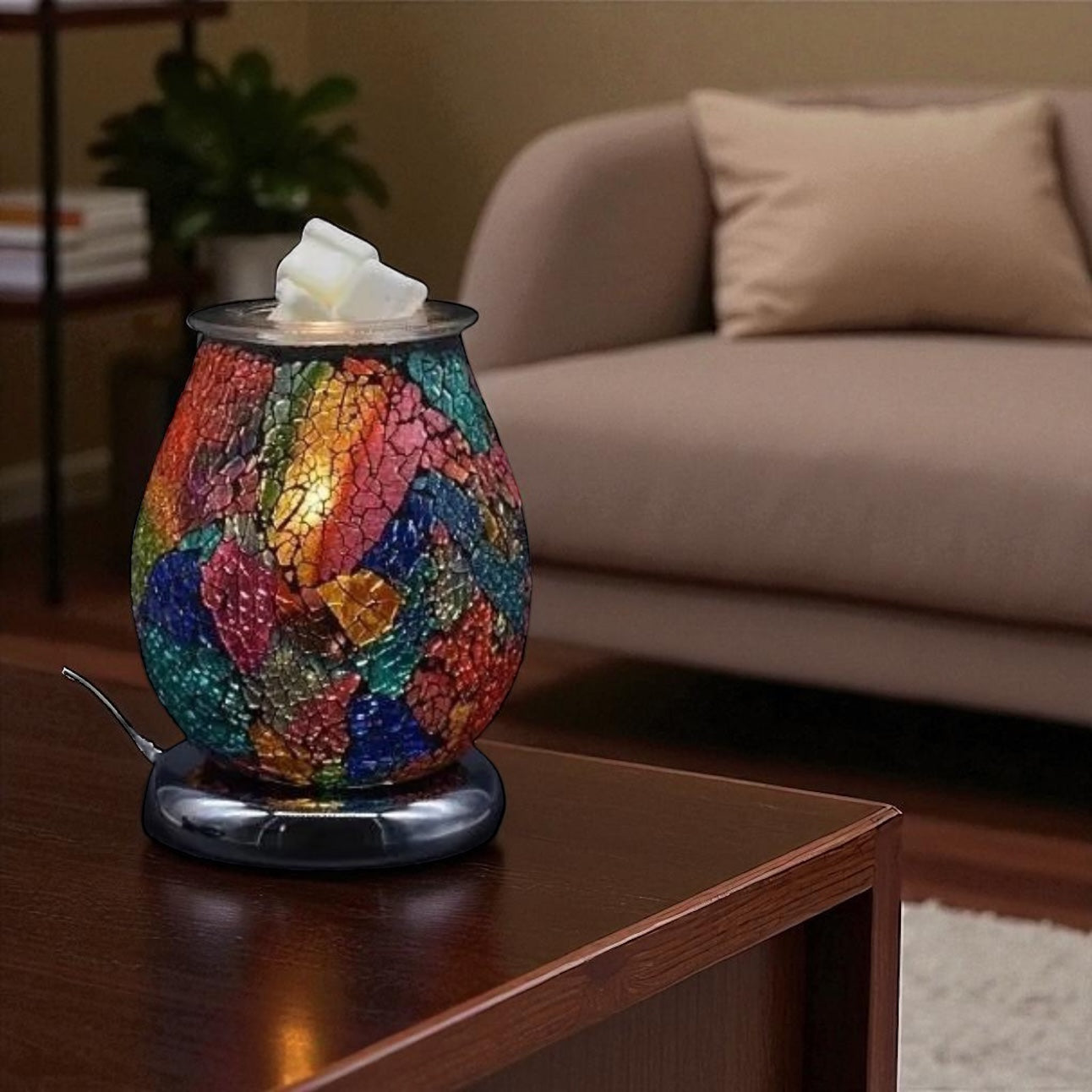 Multi Color Crackle Glass, Dark Wax And Oil Warmer Electric Decorative Warmer
