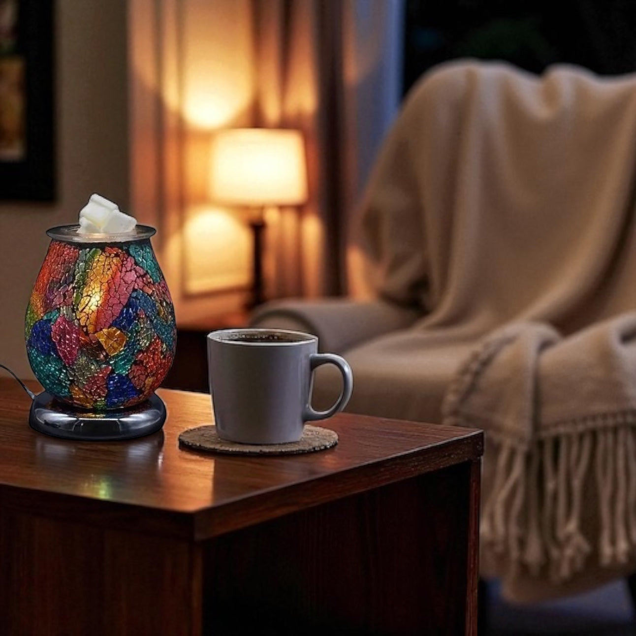 Multi Color Crackle Glass, Dark Wax And Oil Warmer Electric Decorative Warmer