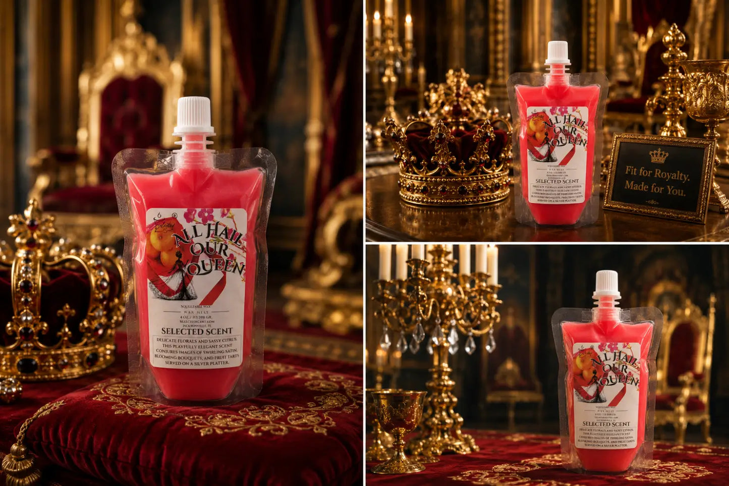 All hail our queen squeezable wax melts – luxurious feminine home fragrance by selected scent