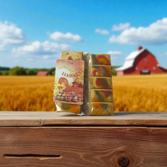 Selected Scent Amish Harvest long lasting fall fragrance melt with autumn colors on wooden surface