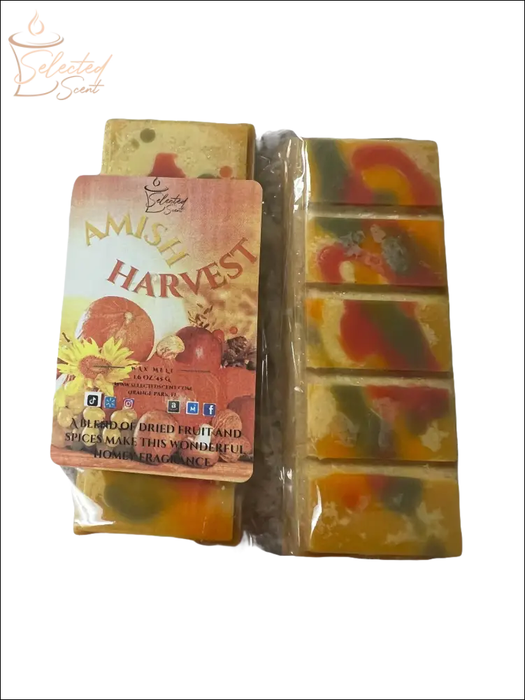 Selected Scent Amish Harvest wax melt with long lasting fall fragrance melt and autumn colors