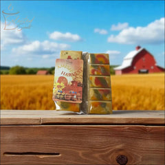 Selected Scent Amish Harvest long lasting fall fragrance melt with autumn colors on wooden surface