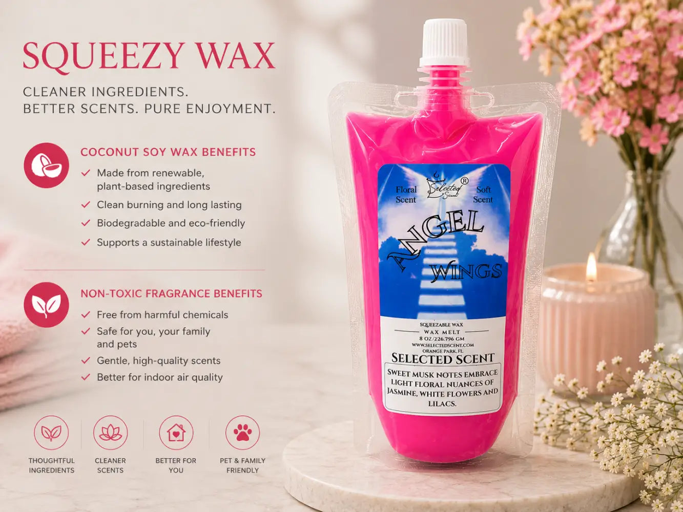 Angel wings long lasting squeezable wax melts