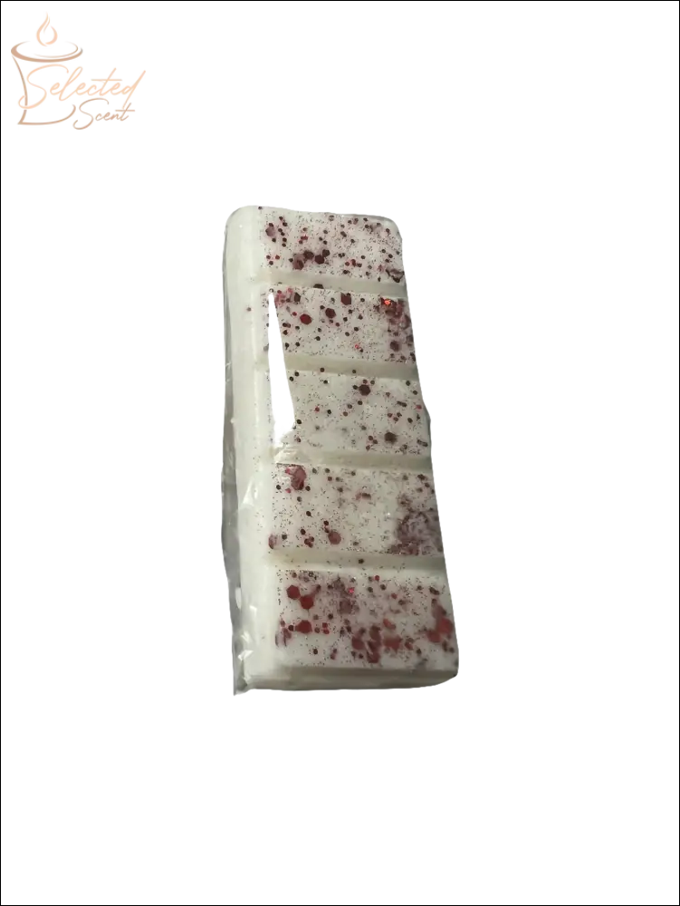 Selected Scent all natural wax melts bar with white base and red speckles for home fragrance