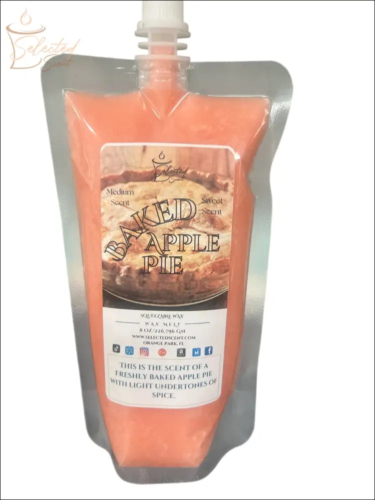 Selected Scent baked apple pie wax melt in a resealable pouch with orange wax