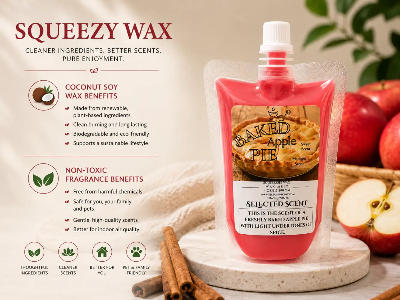 Baked apple pie wax melt squeezable pack