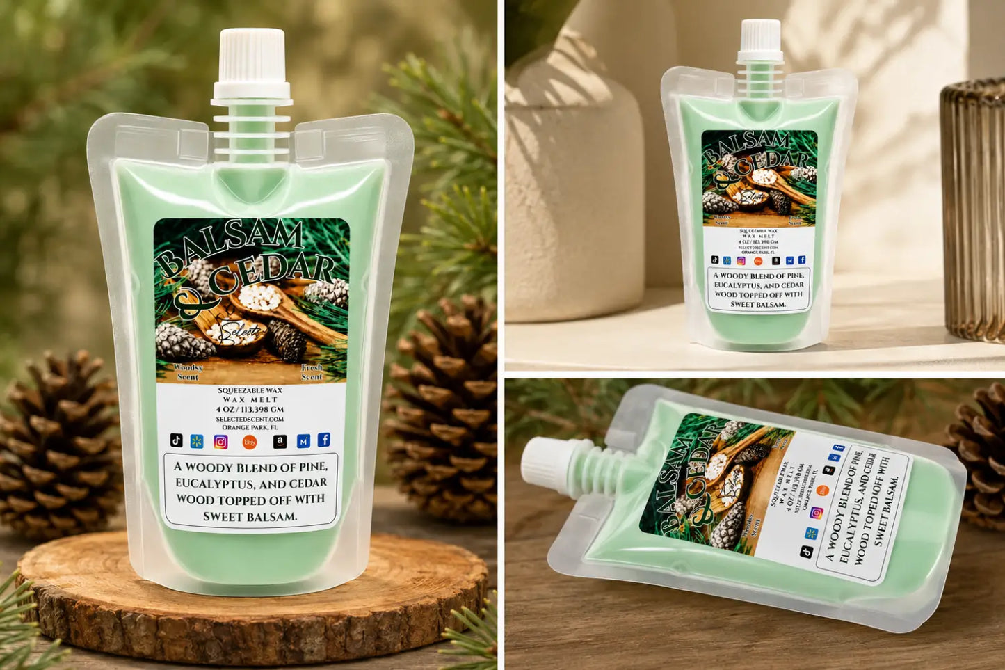 Balsam and cedar squeezable wax melts for home limited edition