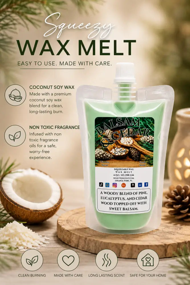 Balsam and cedar squeezable wax melts for home limited edition