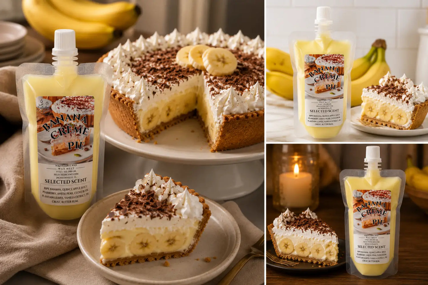 Banana cream pie squeezable wax melts – sweet bakery-inspired home fragrance by selected scent