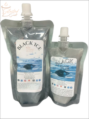 Selected Scent black ice squeezable wax melt in two silver resealable pouches with white caps