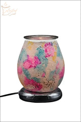 Selected Scent electric decorative warmer with colorful cracked glass floral design and silver base