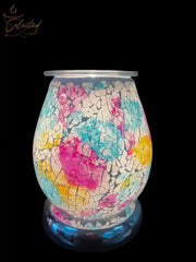 Selected Scent Electric Decorative Warmer with colorful cracked glass design on black background