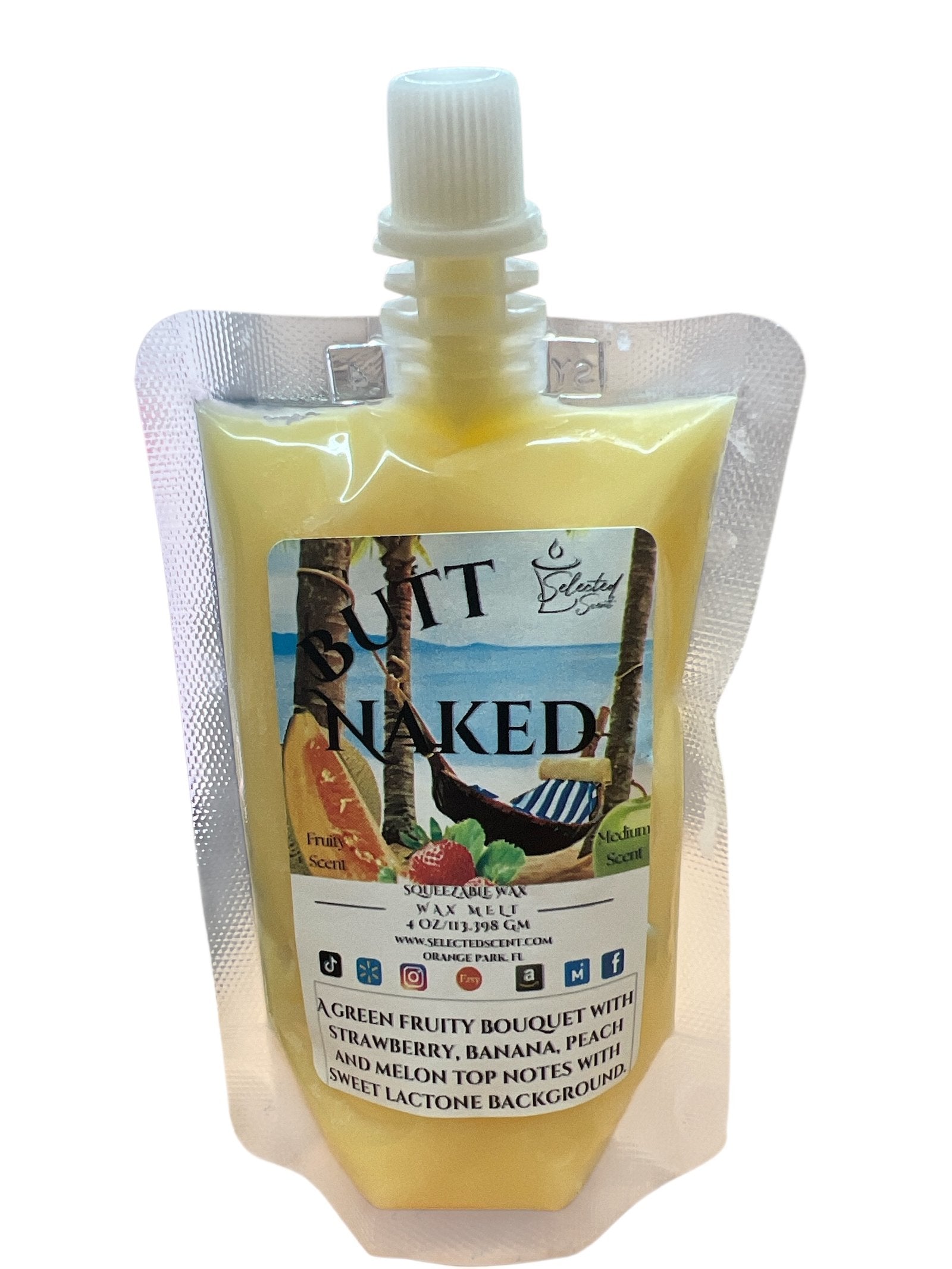 Selected Scent Butt Naked wax melt with fun with fruit strawberry banana peach and melon scent