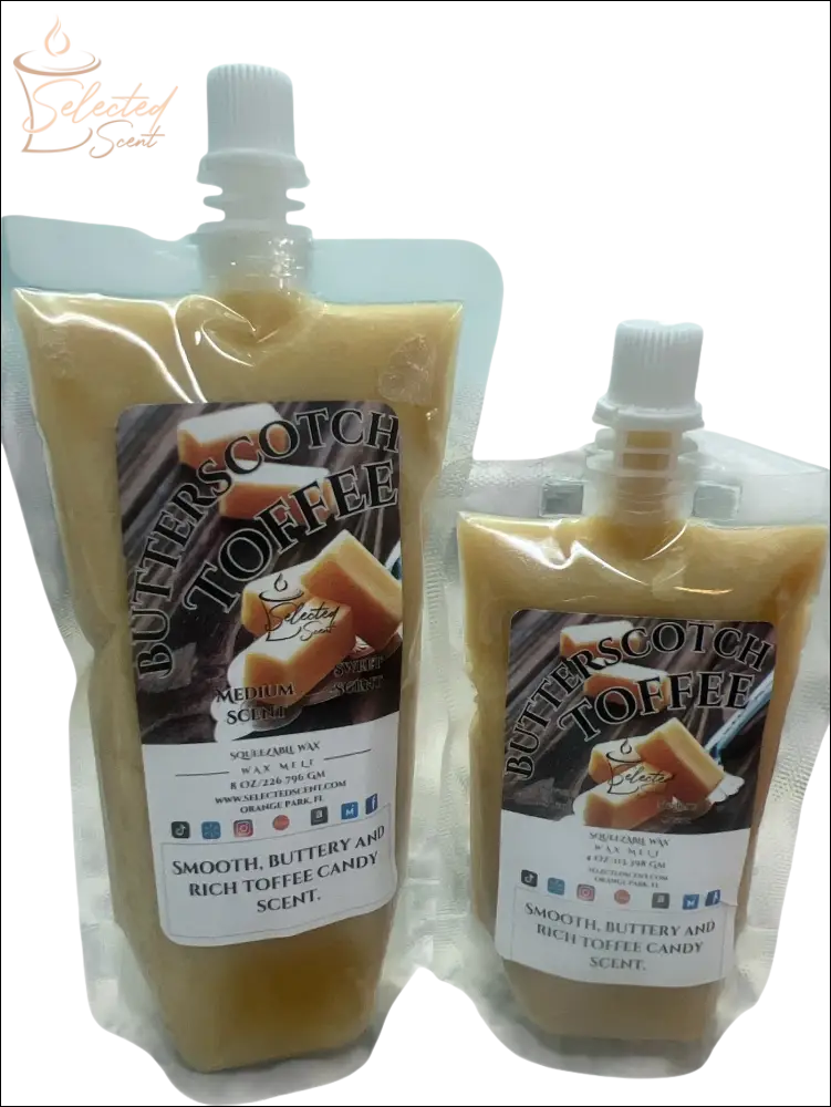 Selected Scent Butterscotch Toffee Melting Soap labeled A Sweet Sensation with smooth buttery rich toffee candy scent