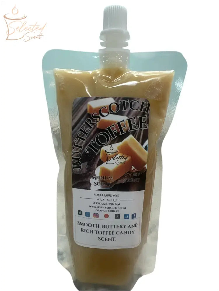 A Sweet Sensation butterscotch toffee scented wax melt pouch by Selected Scent with smooth buttery rich aroma